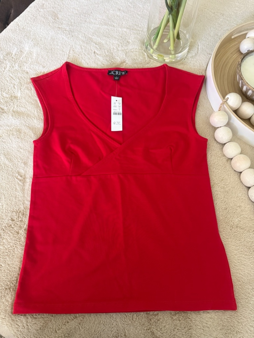 J. Crew Red Sleeveless V-Neck Tank